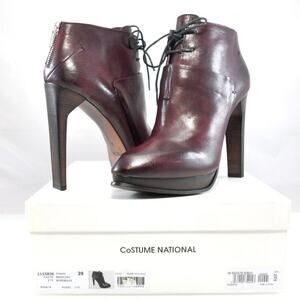 NIB$995 CoSTUME NATIONAL LACED LEATHER ANKLE BOOTS PLATFORM HEELS 39 9